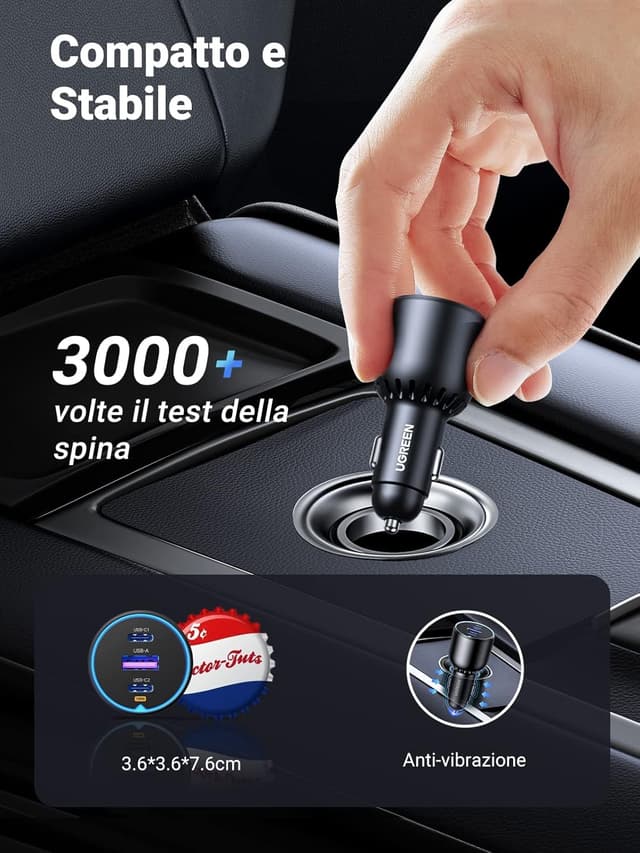 Thumbnail 5 de UGREEN 130W Caricatore Auto USB‑C 3 porte con cavo 100W