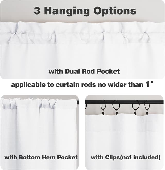 Detalle de Chyhomenyc 2-Pack White Kitchen Tier Curtains (30x36 inch) Faux Linen Textured, Light Filtering Cafe Curtains