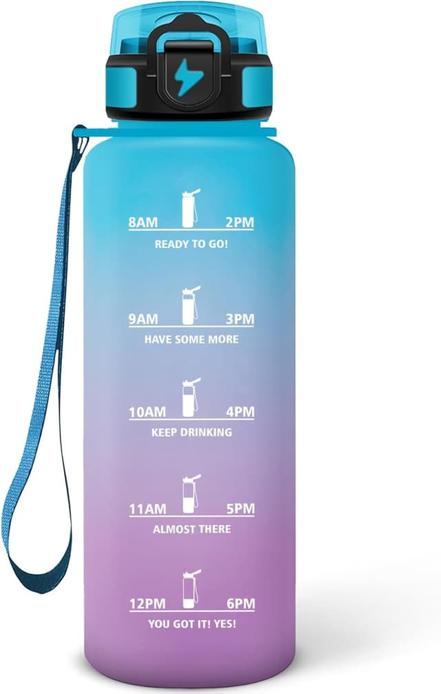 Detalle de Mulbijeo Gourde de sport réutilisable 1,5 L étanche, design anti-fuites et motivant