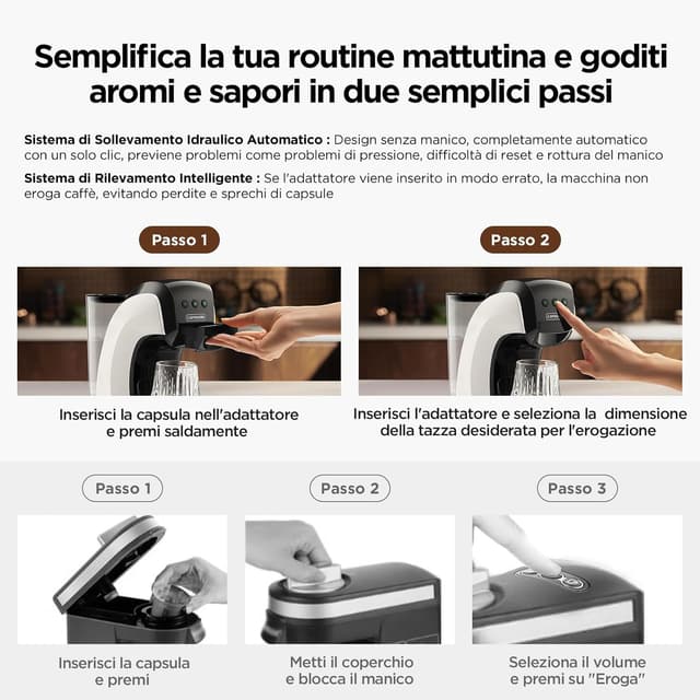 Thumbnail 6 de CAPXSNOB Warriors1 Macchina da caffè 5 in 1 per capsule (Nespresso Original, Dolce Gusto, Lavazza A Modo Mio, Espresso Point) e caffè macinato