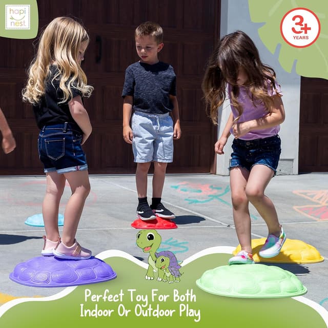 Detalle de Hapinest Turtle Balance Stepping Stones for Kids (Obstacle Course Coordination Game, Ages 3–8+)