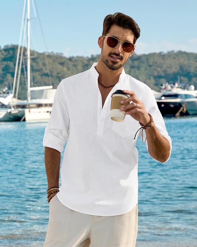 Detalle 2 de J.VER Hemd Herren Leinen-Baumwolle Henley Langarm