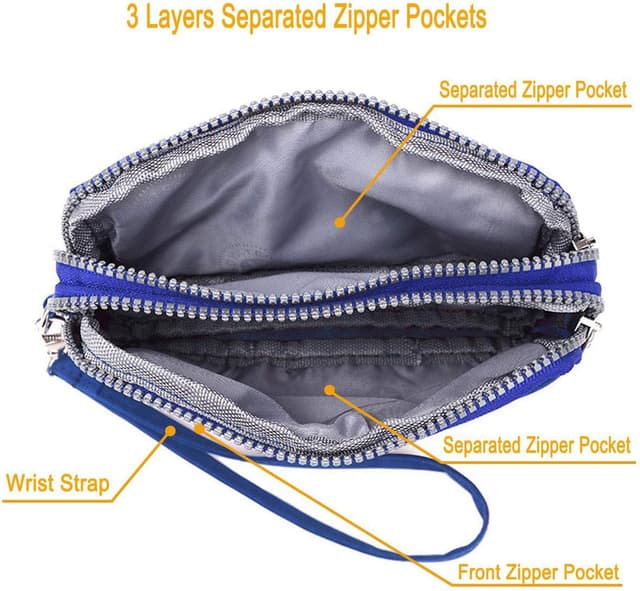 Detalle de LassZone 3-Compartment Nylon Wristlet Wallet Clutch for Mobile Phone, Cards and Cash