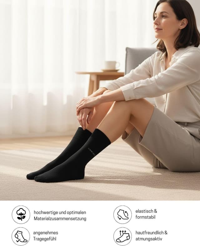Detalle 2 de sockenkauf24 10 Paar Comfort-Socken ohne Gummibund & ohne Naht für Damen & Herren