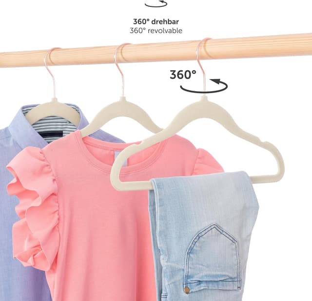 Detalle de Laleni Kinderkleiderbügel 30er-Set mit Samtbezug – 360° drehbar in Rosegold & Elfenbein