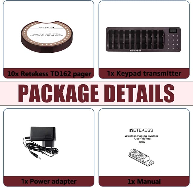Thumbnail 6 de Retekess TD162 : bippeur restaurant sans fil (portée jusqu’à 400 m, 7 modes d’appel) avec 10 bippers