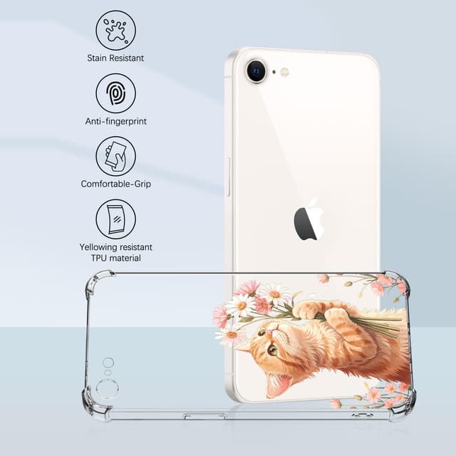 Detalle de DiaryTown transparente Handyhülle mit süßem Katzenmotiv für iPhone 8 / iPhone 7 sowie iPhone SE (2020/2022)