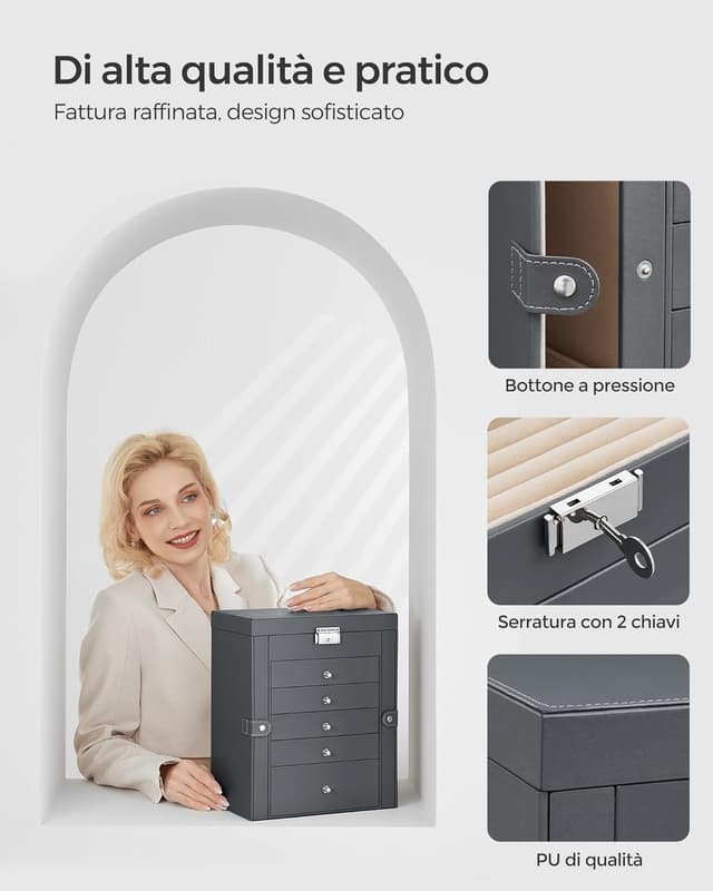 Thumbnail 5 de SONGMICS Scatola Portagioie a 6 livelli con specchio