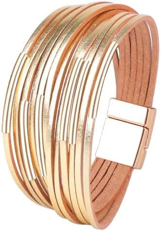 Detalle de VANSZA Wickelarmband im Boho-Stil mit mehrlagiger Lederoptik und Magnetverschluss (ca. 19 cm)