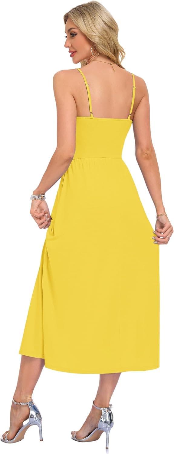 Detalle de AUSELILY summer maxi dress for women with V-neck, sleeveless fit and pockets