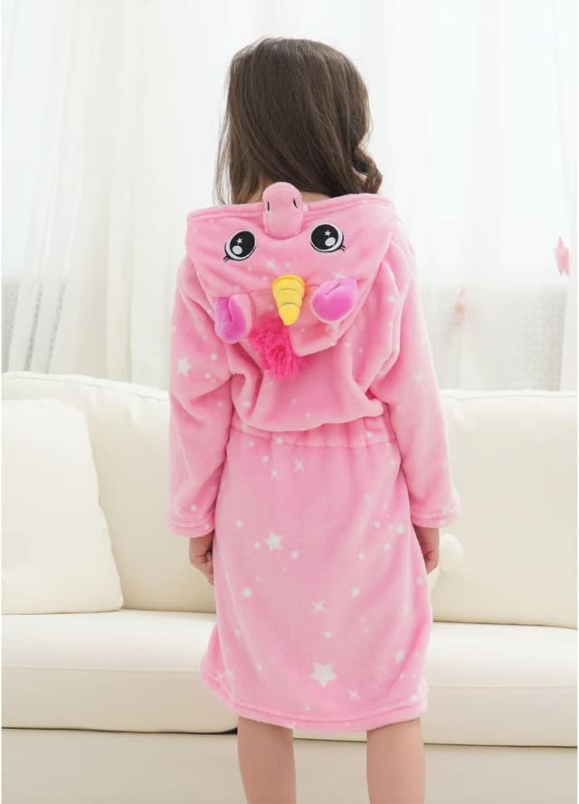 Detalle 2 de Piefry peignoir fille à capuche licorne en flanelle (avec pantoufles) – 4 pièces