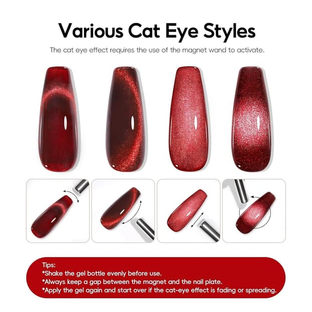 Detalle de PEACECOLOR 6-tlg. UV Cat-Eye Nagellack-Set (rot) mit Magnet, UV/LED-Härtung, DIY zu Hause (6×10 ml)