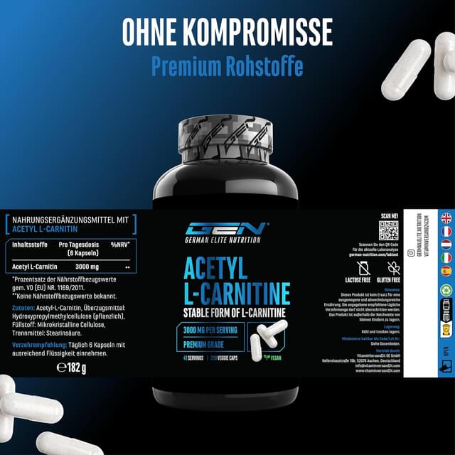 Thumbnail 4 de Acetyl-L-Carnitin 3000 mg, 250 vegane Kapseln 💊