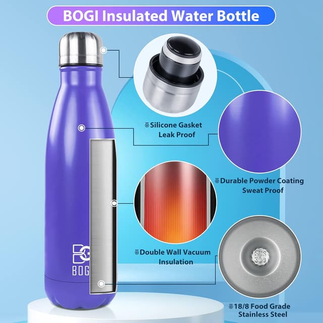 Thumbnail 2 de BOGI Insulated Water Bottle 500ml Purple