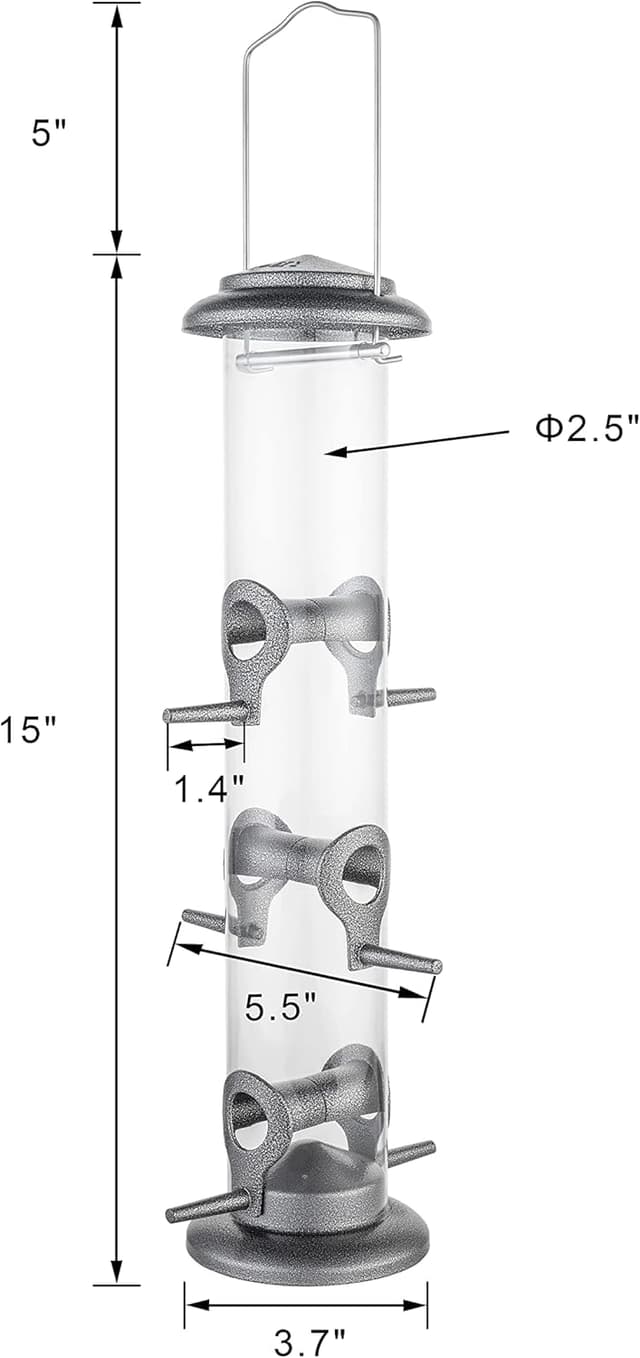 Detalle de iBorn 15 inch Metal Bird Feeder in Silver (6 feeding ports) for outdoor hanging