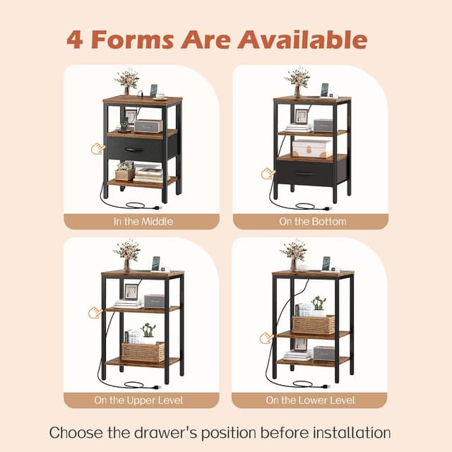 Thumbnail 4 de SUPERJARE Nightstand with Charging Station