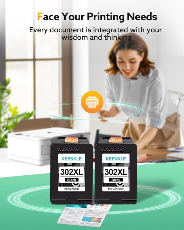 Detalle de KEENKLE 302 XL Druckerpatronen Multipack (2er Schwarz) kompatibel für HP 302 XL