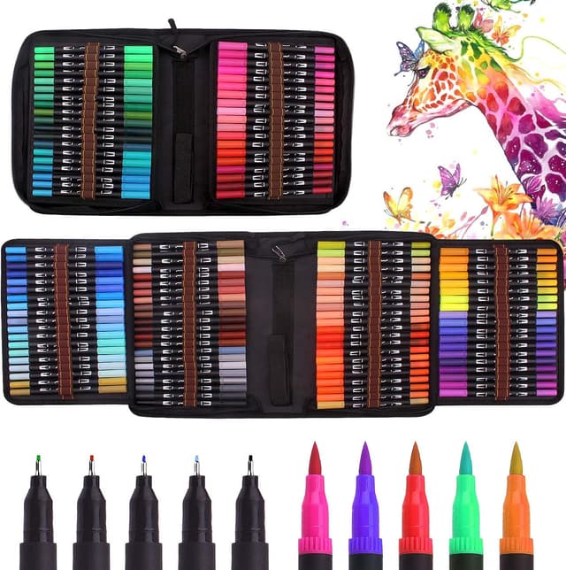 Detalle 2 de Vozuna 120 Colouring Pens dual tip fineliner & brush marker set with black case