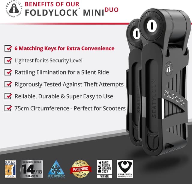 Detalle de Seatylock FoldyLock Mini Duo ant ivol pliable 2 chaînes pour vélo et trottinette électrique, 75 cm