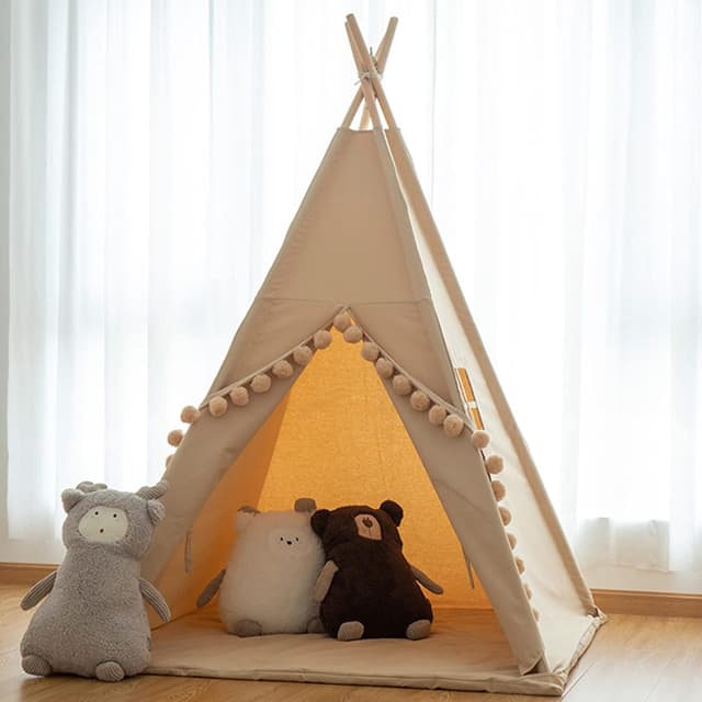 Detalle de RONGFA Kids Teepee Tent Indoor Play Cottage with Floor Mat, Star Light & Carry Bag