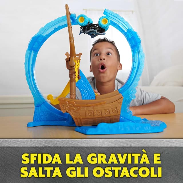 Detalle 2 de Monster Jam set di gioco Megalodon Loop of Doom in scala 1:64