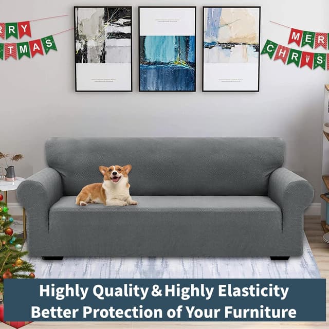 Detalle 2 de Ystyle Copridivano 4 posti con braccioli grigio chiaro, super elasticizzato antiscivolo e antigraffio