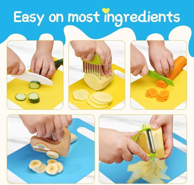 Detalle 2 de Kindermesser 16-teiliges Kinder-Sicherheits-Kochmesser-Set (inkl. Schneidebrett & Ausstechformen) – für Kinder ab 2 Jahren