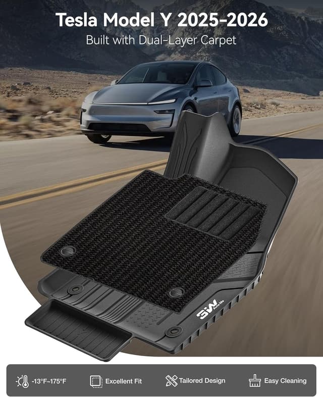 Detalle 2 de 3W 13-Piece All-Weather Floor Mat Set for Tesla Model Y Juniper (2025–2026) + Boot Liner Bundle