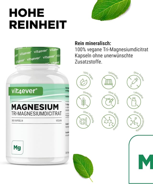 Thumbnail 2 de vit4ever Magnesiumcitrat (Tri-Magnesiumdicitrat) – 365 vegane Kapseln, 2250 mg pro Tagesportion