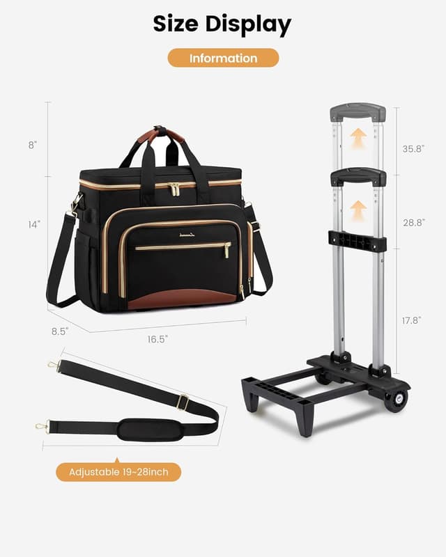 Detalle de LOVEVOOK Rolling Teacher Bag with Detachable Dolly and Laptop Compartment (Large Rolling Tote) - Black-brown