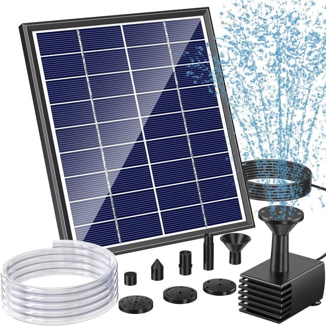 Detalle de POPOSOAP Solar Bird Bath Fountain Pump (6W) with 4ft Tubing & 5 Nozzles for Garden Ponds and Fish Tanks