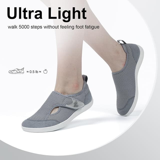 Detalle de JOINFREE Women’s Wide Fit Barefoot Walking Shoes with Adjustable Strap – Zero Drop Comfort Trainers