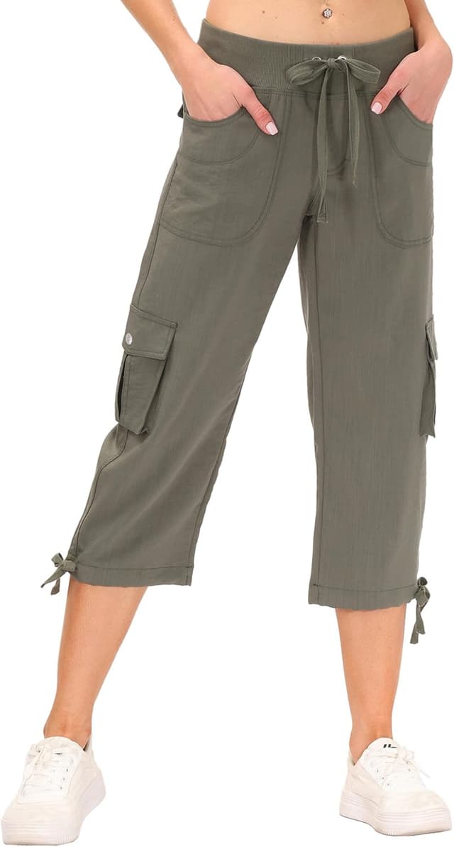 Detalle 2 de MoFiz Women’s Relaxed-Fit Capri Pants 3/4 Hiking Joggers with Cargo Pockets