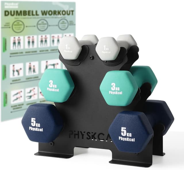 Detalle de PhysKcal Kurzhantel-Set (18 kg) mit Aufbewahrungsständer für Heimtraining