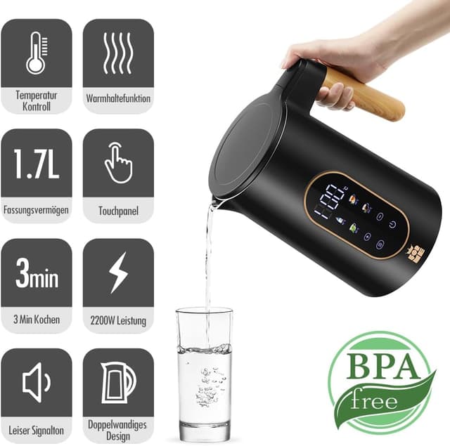 Detalle de FOR ME ForMe Edelstahl-Wasserkocher 1,7 L mit Temperaturwahl 40–100 °C und Warmhaltefunktion