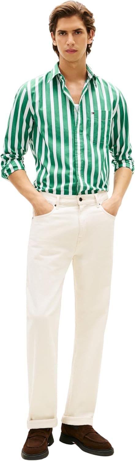 Detalle 2 de Tommy Hilfiger Flex Poplin Bold Stripe Shirt MW0MW41715 camicia in popeline a righe, unisex