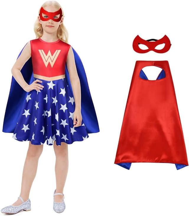 Thumbnail 8 de AOOWU Disfraz Wonder Niña 🦸♀️ Vestido con Capa y Máscaras
