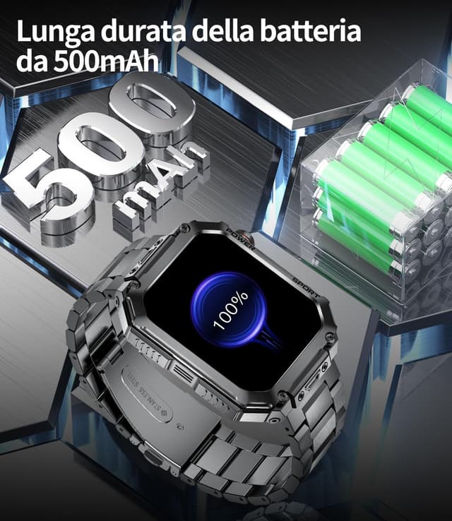 Detalle de BENYAR SMART Militare Smartwatch Uomo EF2 PRO con display 1,91" AMOLED, IP68 e batteria da 500mAh