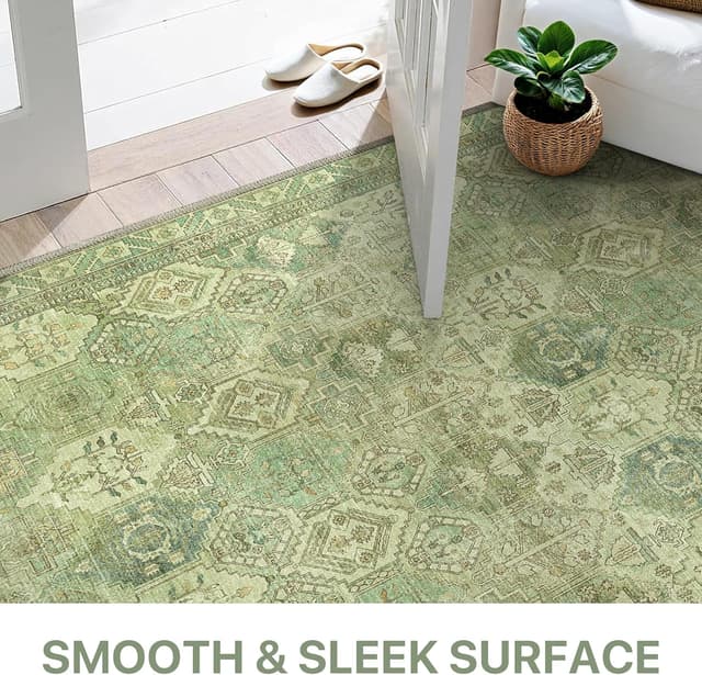 Detalle de BEIMO Tapis de salon vintage lavable en machine antidérapant 160x230 cm, vert