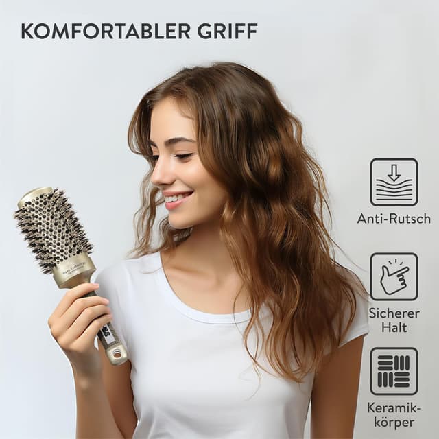 Detalle 2 de H&S Runde Haarbürste Wildscheinborsten 53 mm