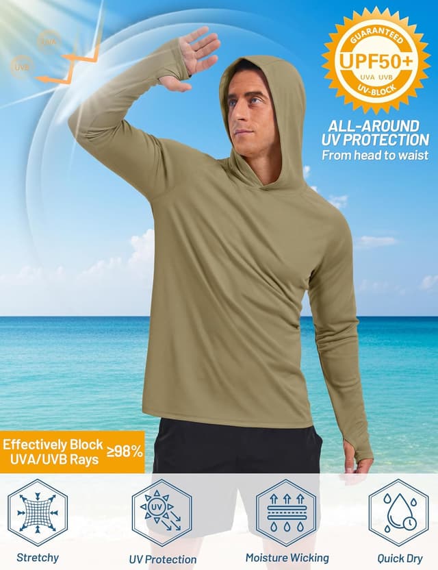 Detalle de TACVASEN Men’s UPF 50+ sun protection performance hoodie long-sleeve