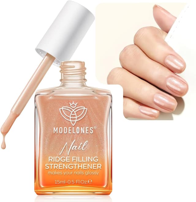 Detalle de Modelones Vernis Durcisseur Ongle Extra Fort 8 en 1 — soin fortifiant pour ongles abîmés, nude pailleté, 15 ml