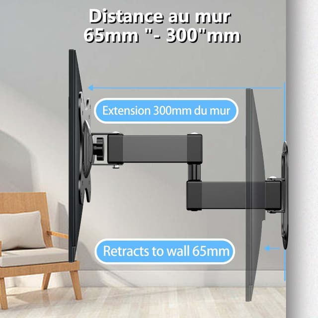 Detalle de JXMTSPW support TV mural orientable et inclinable 14 à 27 pouces (VESA 75x75 / 100x100) jusqu’à 10 kg