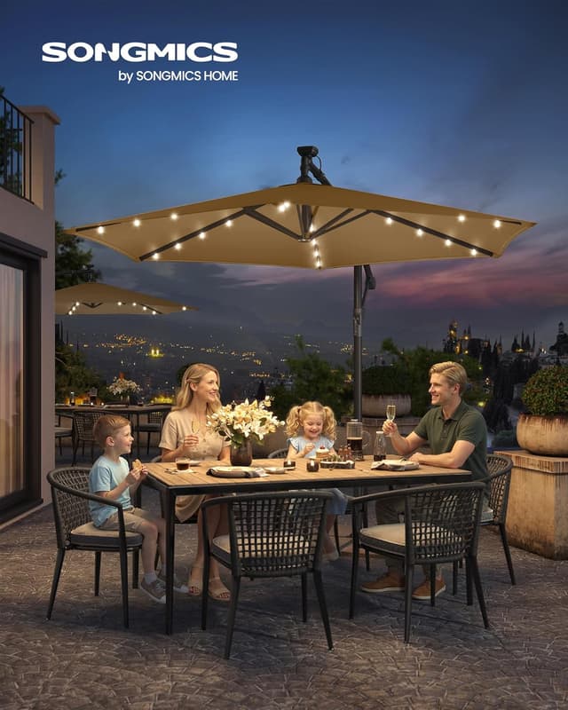 Detalle 2 de SONGMICS Parasol déporté avec 32 LED, socle en croix et protection UPF 50+ (300 cm)