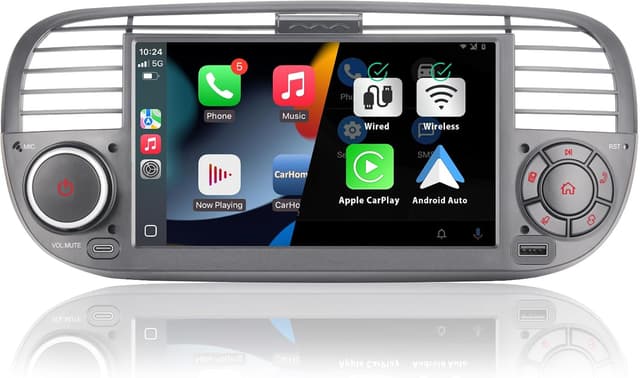 Detalle de Autoradio doppio DIN per Fiat 500 con touchscreen, USB, Bluetooth, FM/AM e Linux (CarPlay/Android Auto wireless)