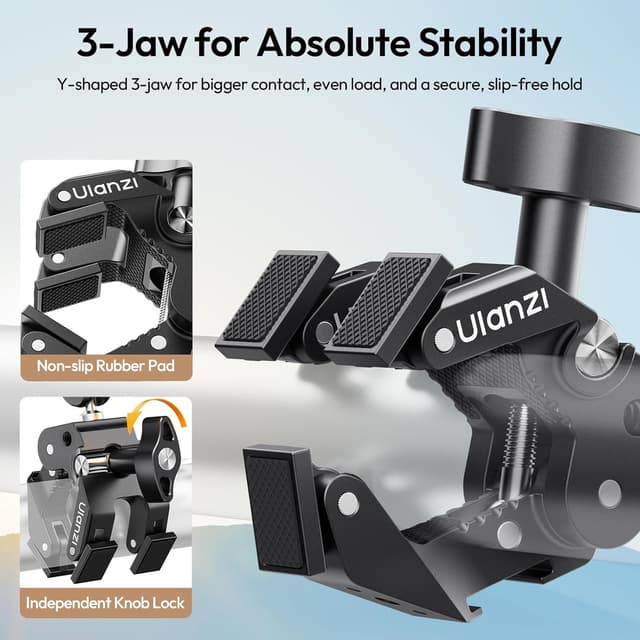 Detalle de ULANZI C078 Super Clamp Kamerahalterung mit Magic Arm, 360° Dual-Kugelkopf und 1/4" Gewinde