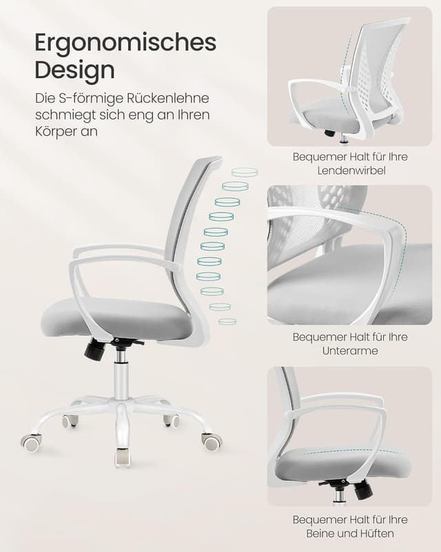 Detalle 2 de SONGMICS OBN022GD01 Bürostuhl 120 kg Belastung