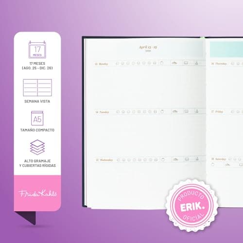 Detalle 2 de Grupo Erik Agenda 2026 Semana Vista A5 Frida Kahlo 17 meses
