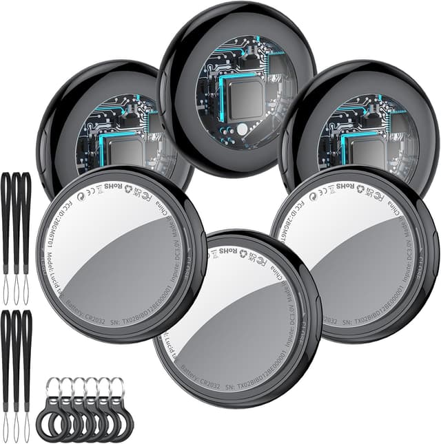 Detalle de Tukio Air Tracker Tags Bluetooth Item Finder (6-pack) for Apple Find My – iOS only, 100dB beep, replaceable battery, Black