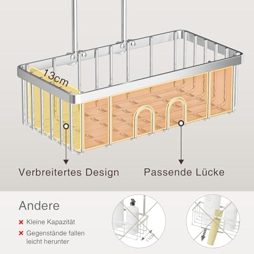 Detalle de Cesta de ducha colgante pickpiff sin taladrar en acero inoxidable SS304 (30 x 13 x 8,5 cm)